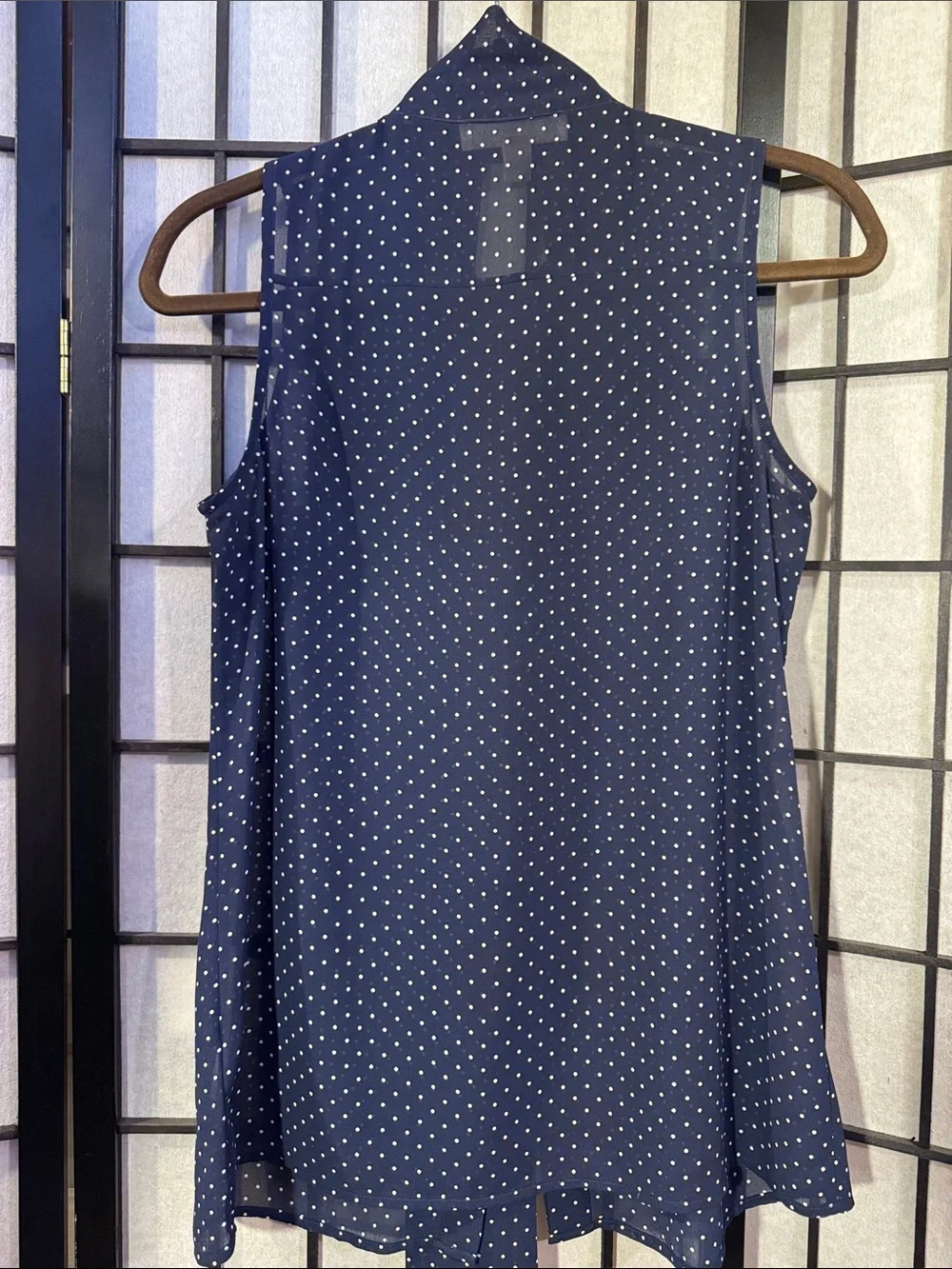 Michael Kors Navy and White Polka Dot Tie-Neck Sleeveless Camisole